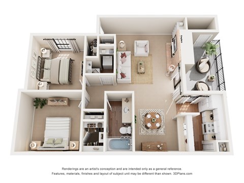 Floor plan for 2 beds, 1 bath, 929 sqft